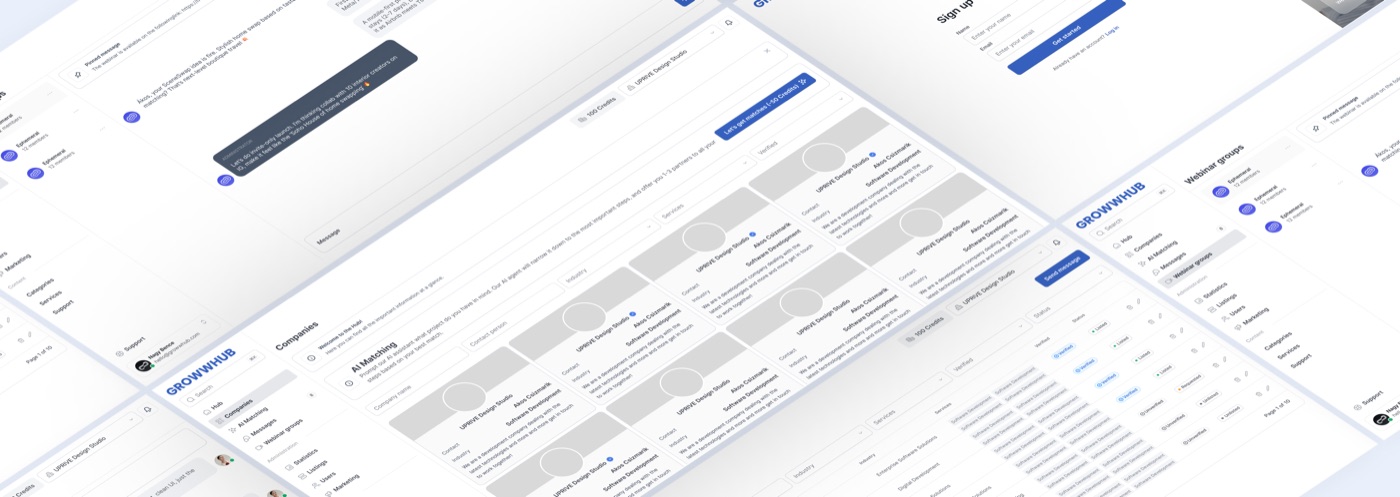 GrowwHub B2B networking platform, hero screen for its partner matching product.